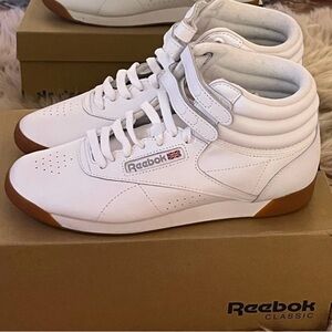 Reebok White High-Top Sneakers with Gum Sole
